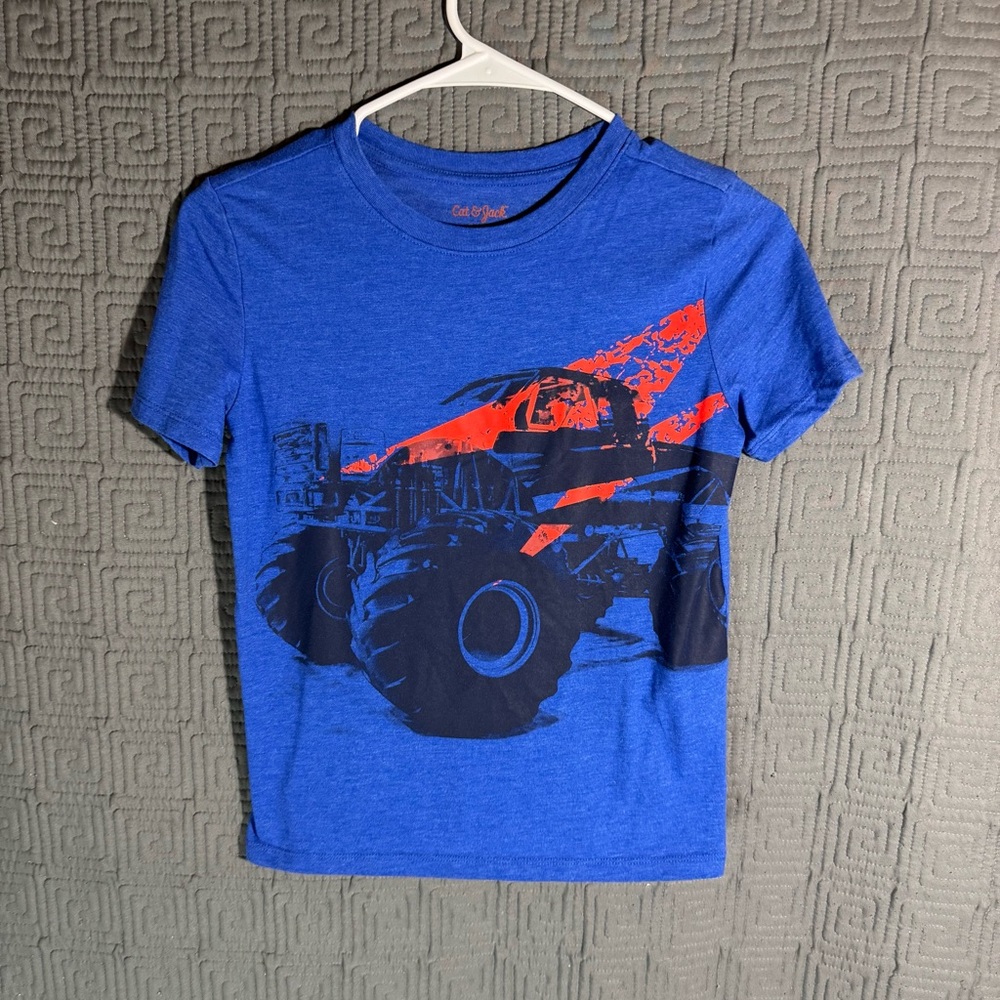 Cat & Jack T-Shirt Boys Size Medium 8/10 Monster Truck Blue Short Sleeve